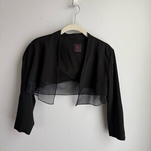 Black H Couture open-front cropped bolero jacket with sheer chiffon details